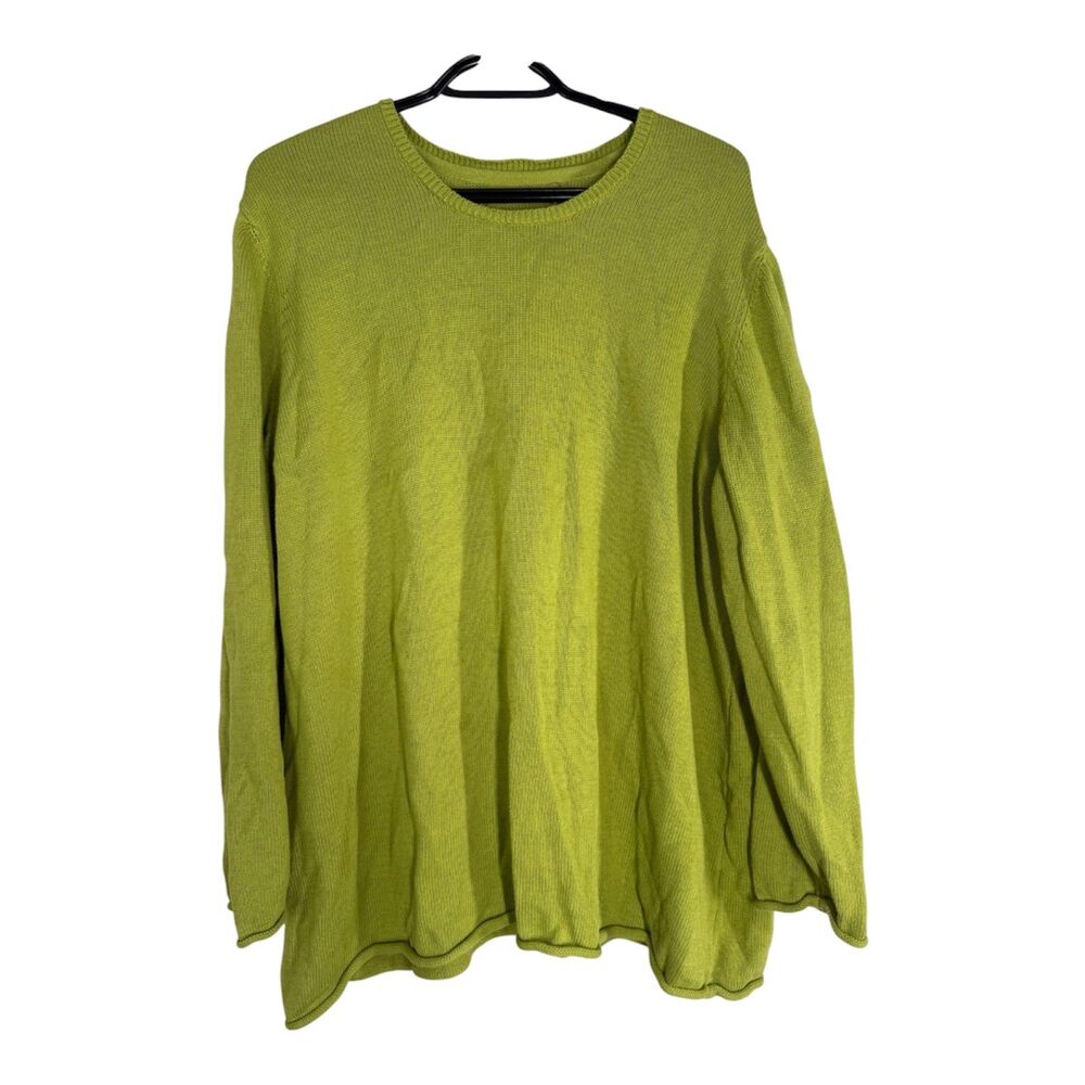 Gudrun Sjoden Womens Green Cotton Sweater Sz XL Fisherman Boho Minimalist